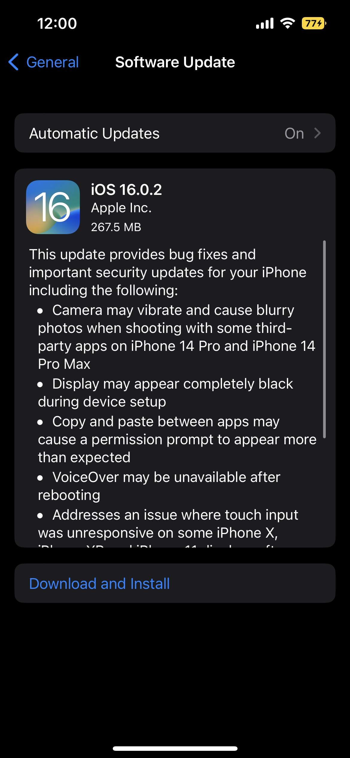 iOS 16.0.2 నవీకరణ చేంజ్లాగ్
